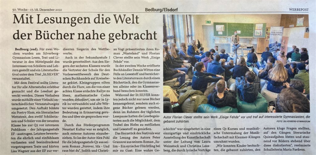 Mit Lesungen die Welt der Bücher nahe gebracht, Werbepost, 17./18.12.2021