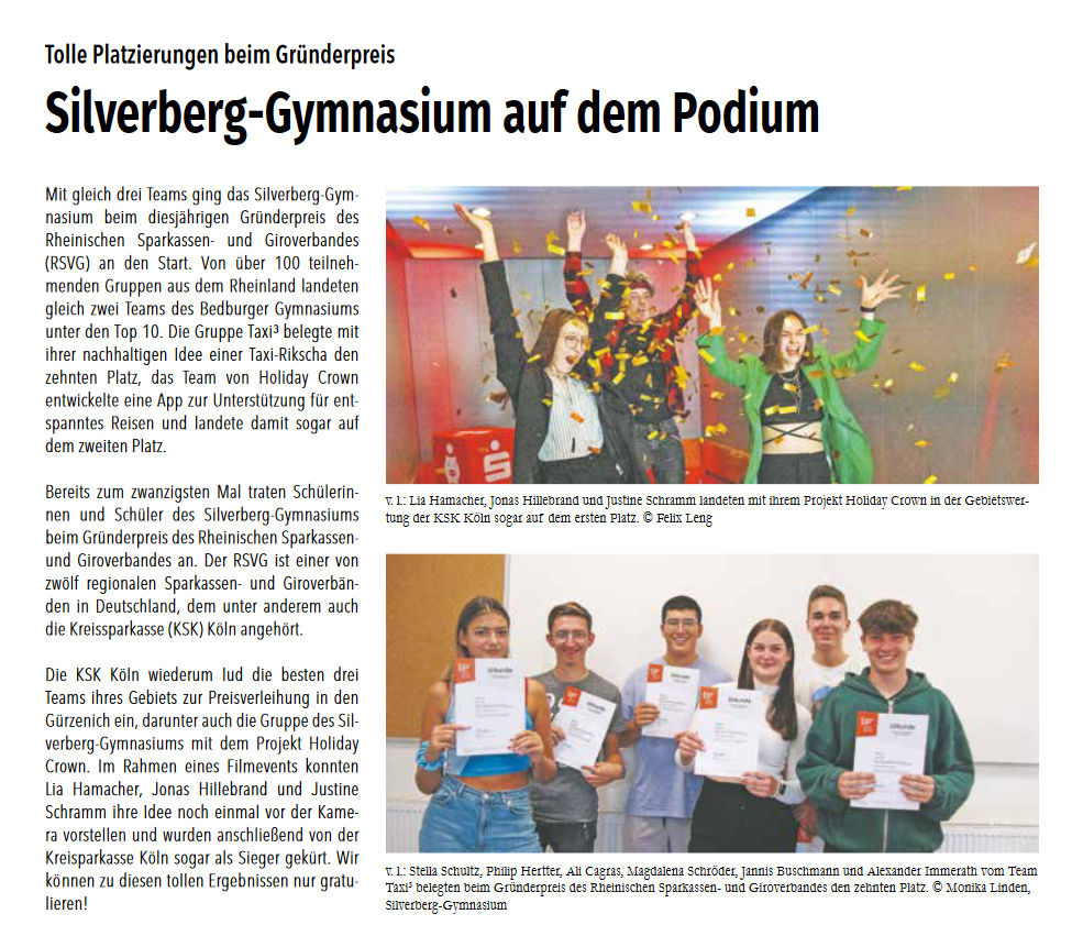 Silverberg-Gymnasium auf dem Podium, Bedburger Nachrichten Nr. 22, 06.11.2022