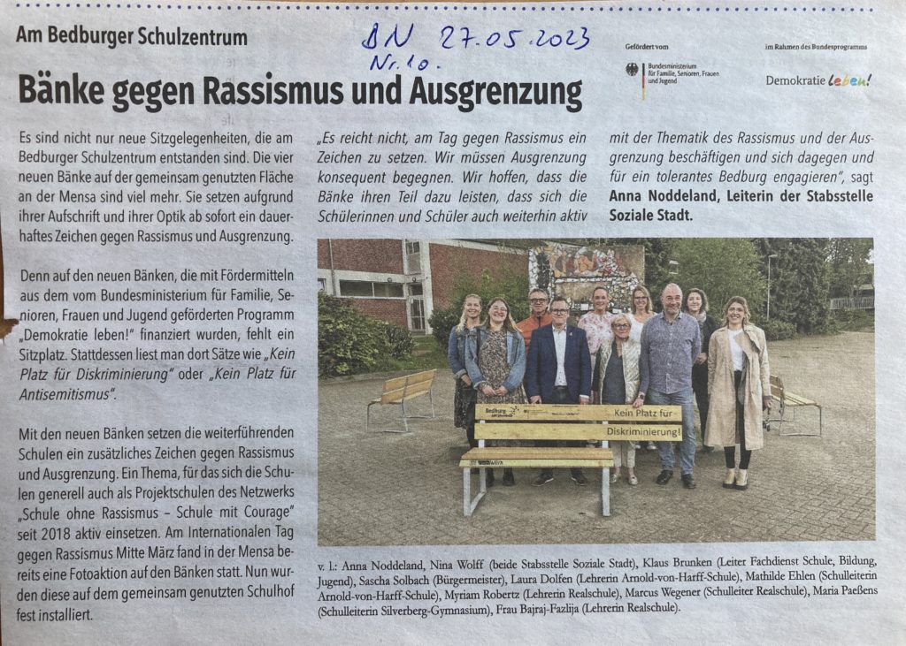 Bänke gegen Rassismus und Ausgrenzung, Bedburger Nachrichten Nr. 10, 27.05.2023