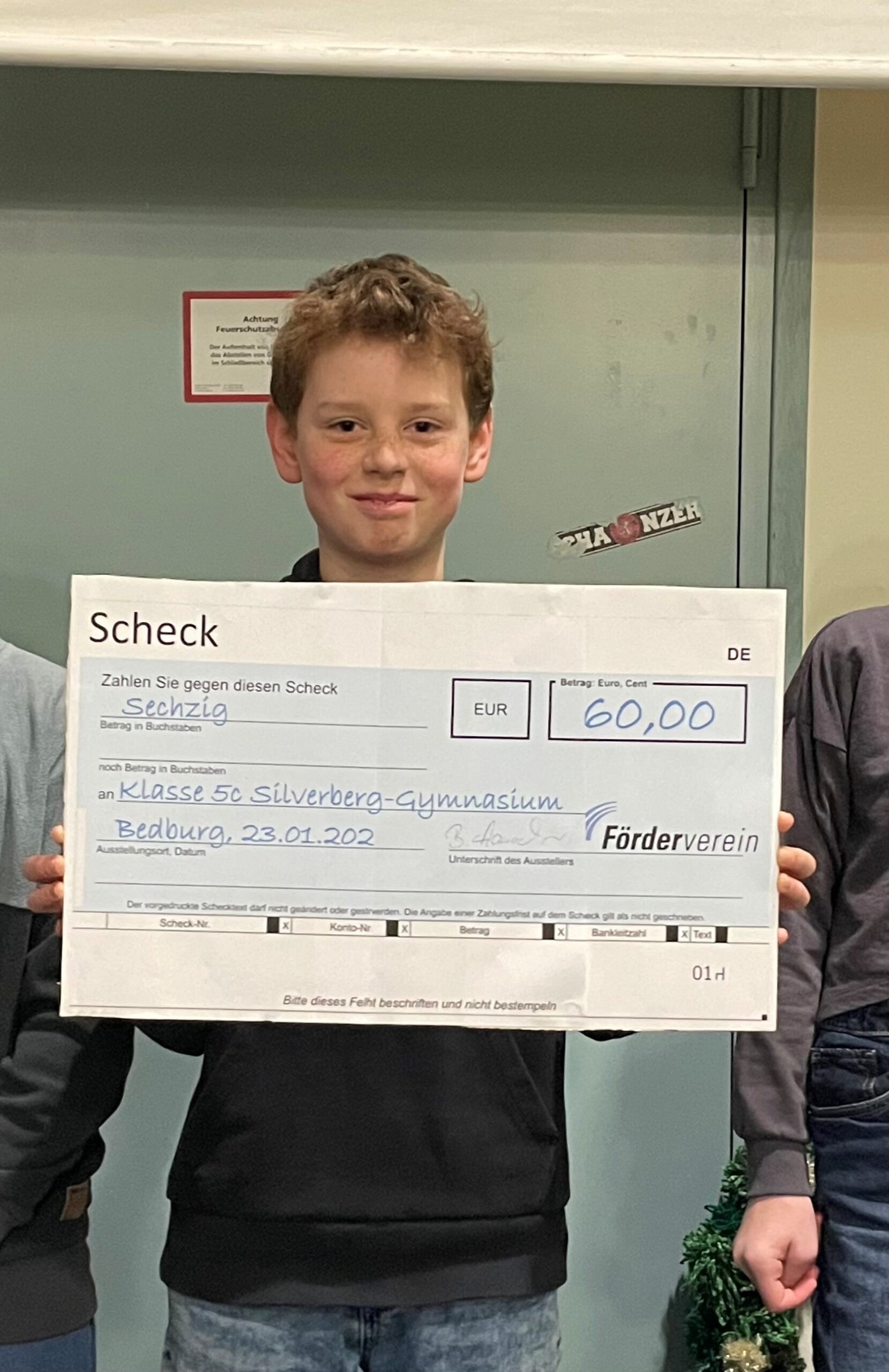 Übergabe des Förderverein-Spendenschecks an die Klasse 5c